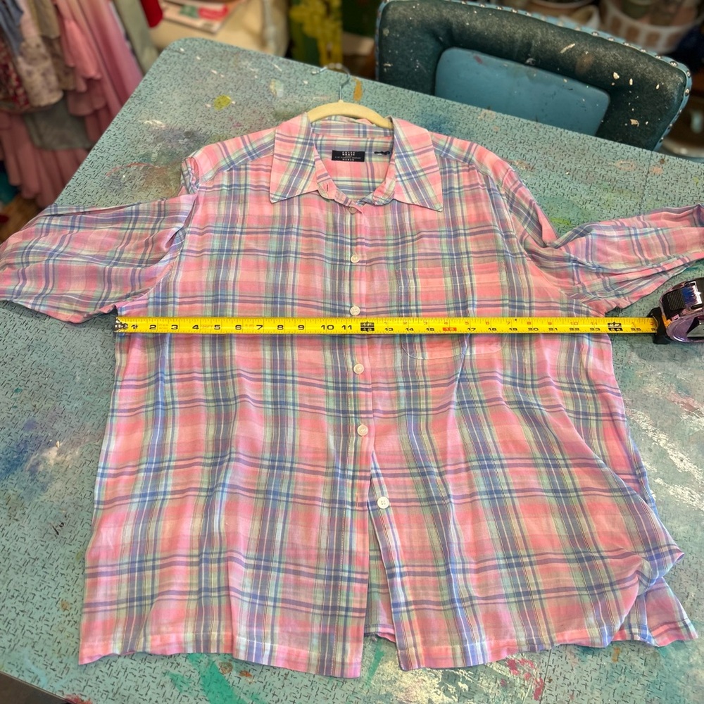 Thin Pastel Plaid Button Down - image 7